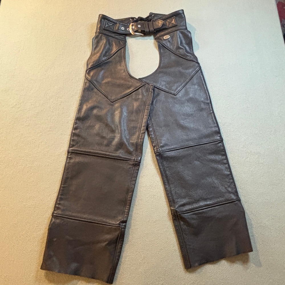 VTG Harley Davidson Leather Biker Chaps Womens XS Black Made in USA Y2K Moto